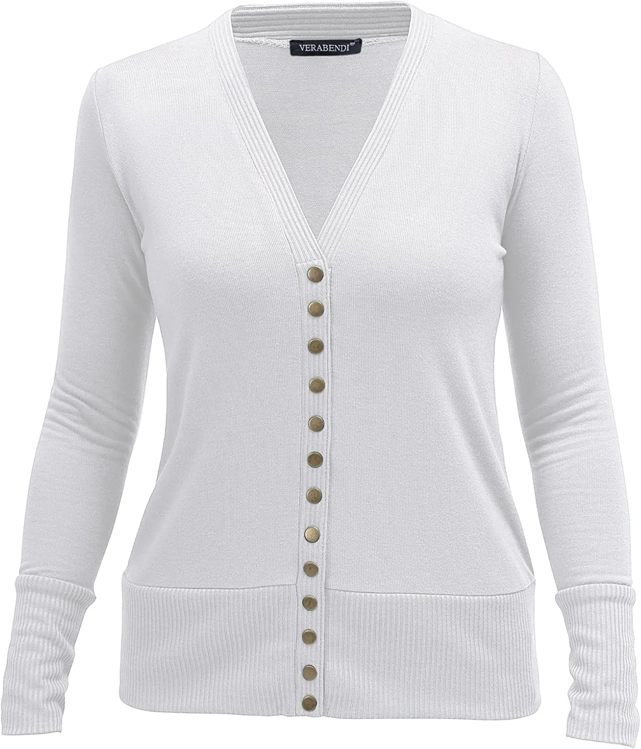 VERABENDI Women Long Sleeve Snaps Button Down V Neck Cute Knit Sweater Cardigan