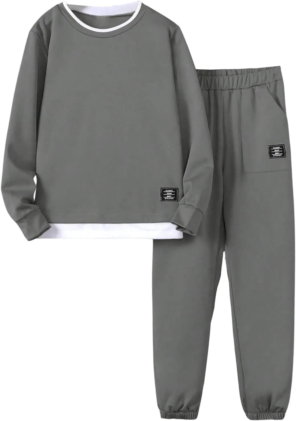 Verdusa Boy's 2 Piece Outfits Jogger Sweatsuit Sets Color Block Sweatshirt and Sweatpant Set