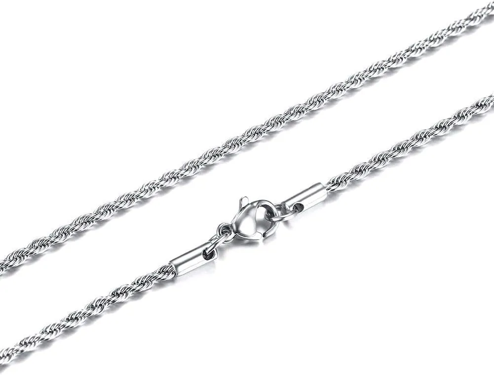 Verona Jewelers 2MM-5MM Stainless Steel Twist Rope Chain for Men and Women, Stainless Steel Necklace, Twist Rope Necklace,