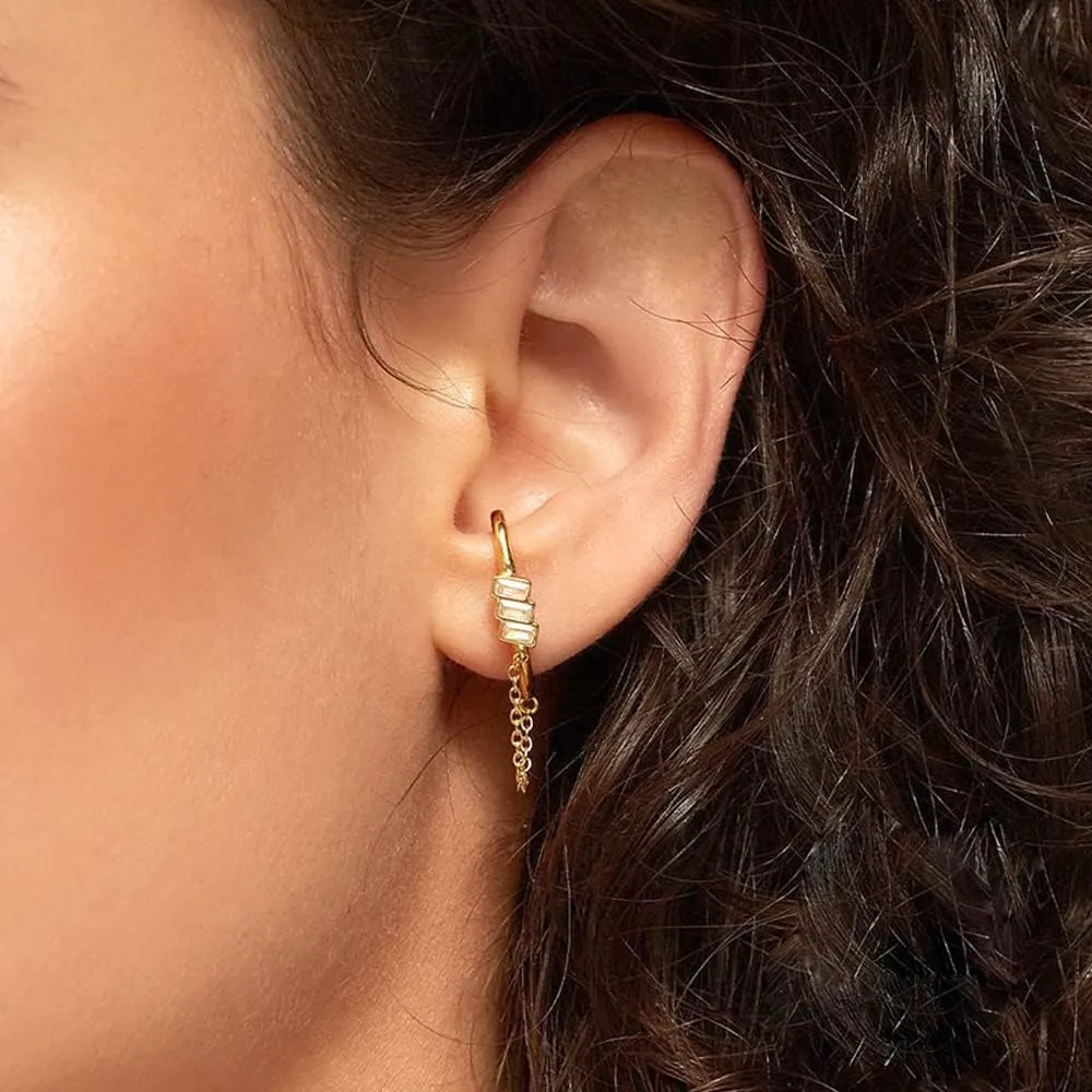 VIFE 925 Sterling Silver Cuff Stud Earrings Crawler for Women Cubic Zirconia Drop Earrings Chain Studs