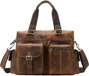 Vintage Leather Messenger Bag Waterproof Business Travel Briefcase Men Vacation Work Bag With Multiple Organizational