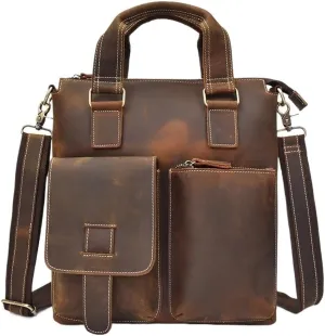 Vintage Leather Vacation Business Travel Bag 15.6 Inch Waterproof Mens Messenger Briefcase Work