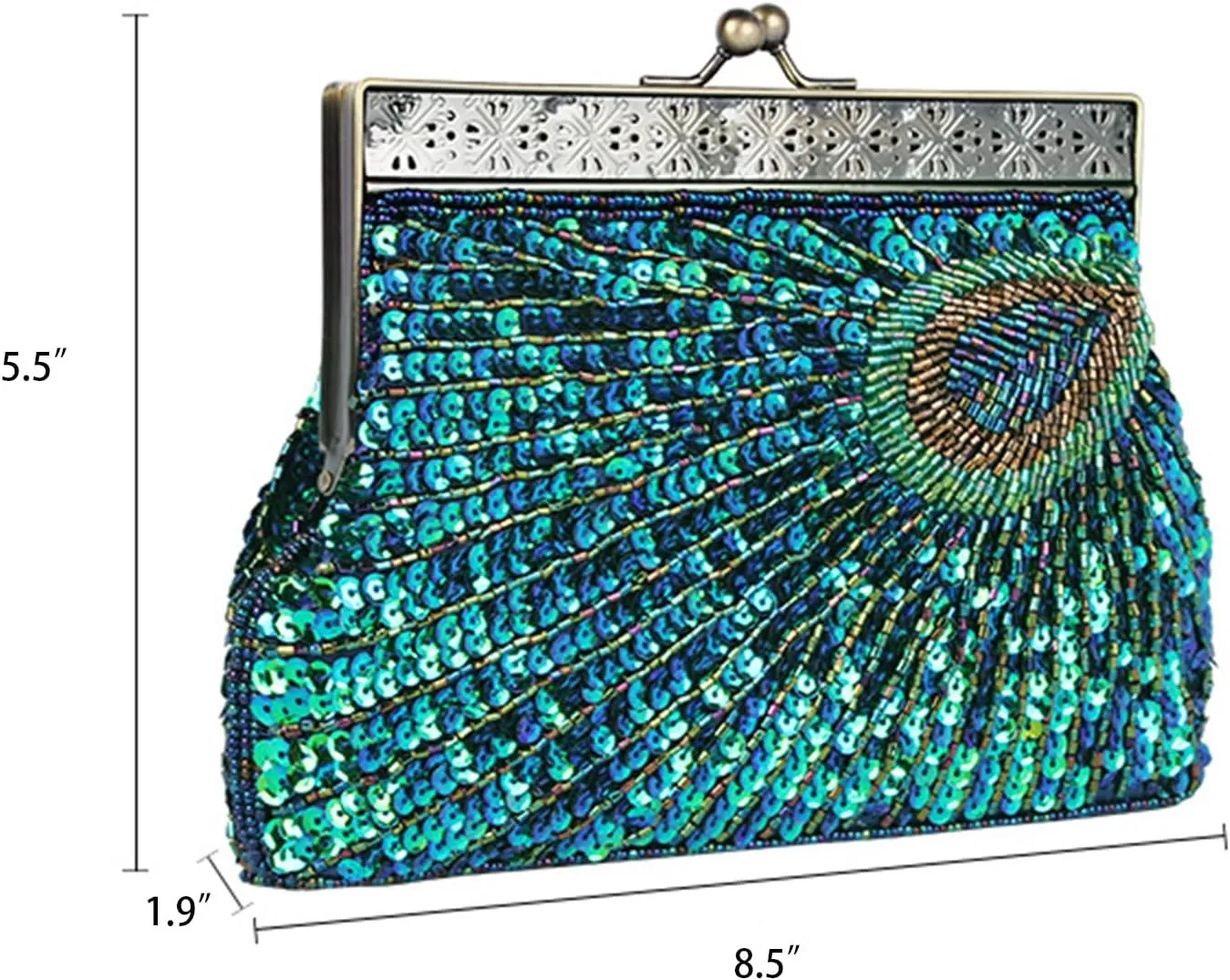 Vintage Style Beaded And Sequined Evening Purse Peacock Clutch Bag Wedding Party Handbag for Wedding Party Prom