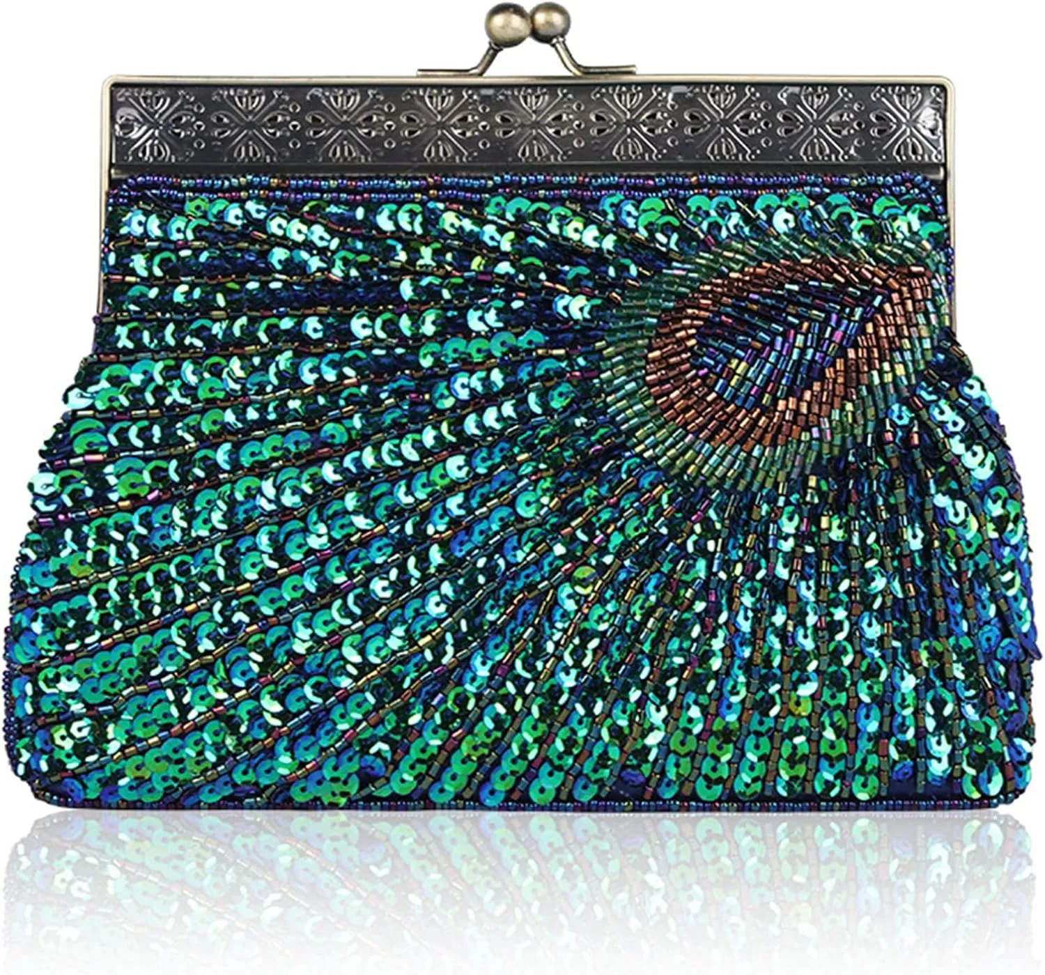 Vintage Style Beaded And Sequined Evening Purse Peacock Clutch Bag Wedding Party Handbag for Wedding Party Prom