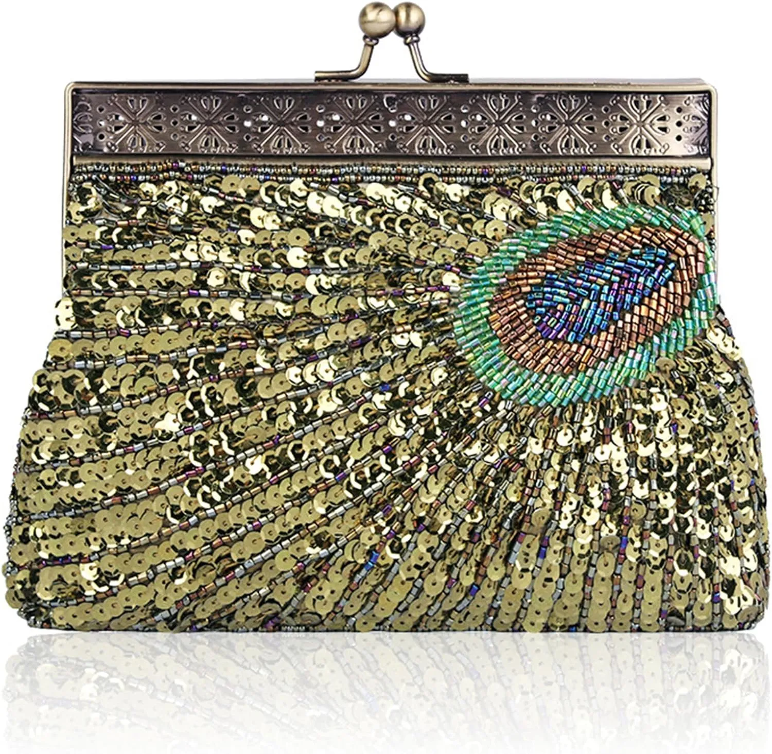 Vintage Style Beaded And Sequined Evening Purse Peacock Clutch Bag Wedding Party Handbag for Wedding Party Prom
