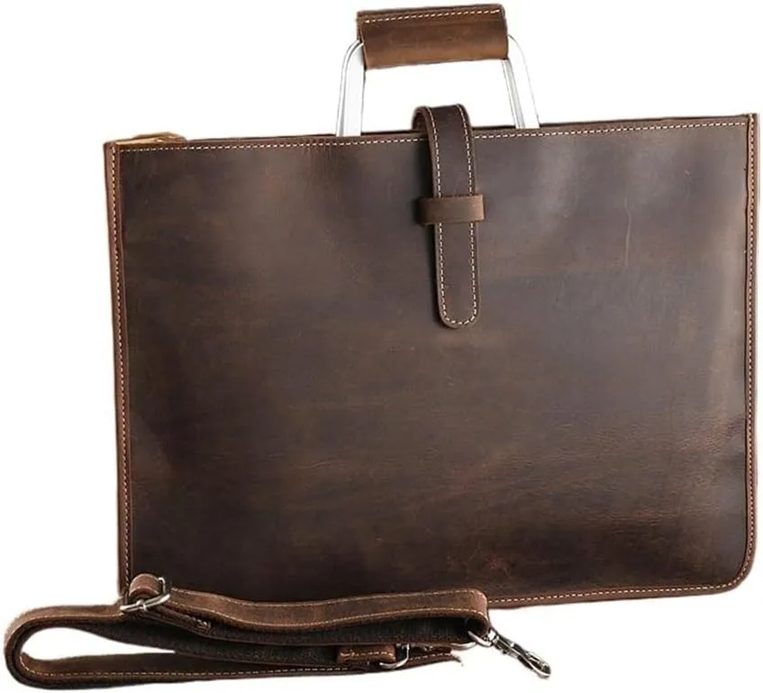 Vintage Travel Hand Bag Carry on Mens Leather Briefcase Waterproof Business Vacation Commuter with Multiple