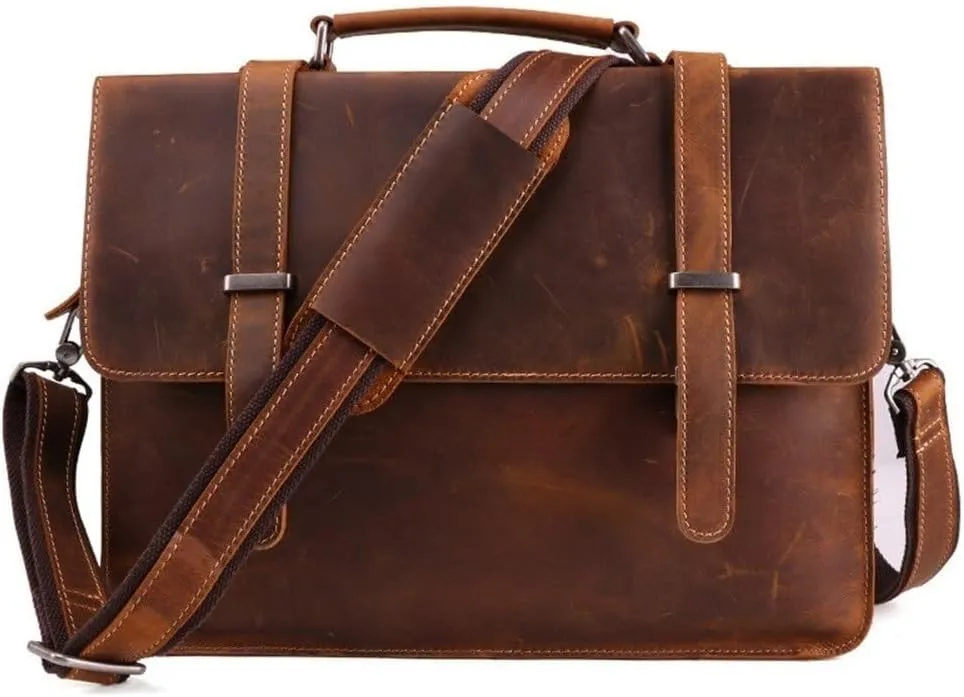 Waterproof Leather Briefcase for Business Travel Vintage Mens Vacation Work Office Bag Anti Theft Design