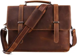 Waterproof Leather Briefcase for Business Travel Vintage Mens Vacation Work Office Bag Anti Theft Design