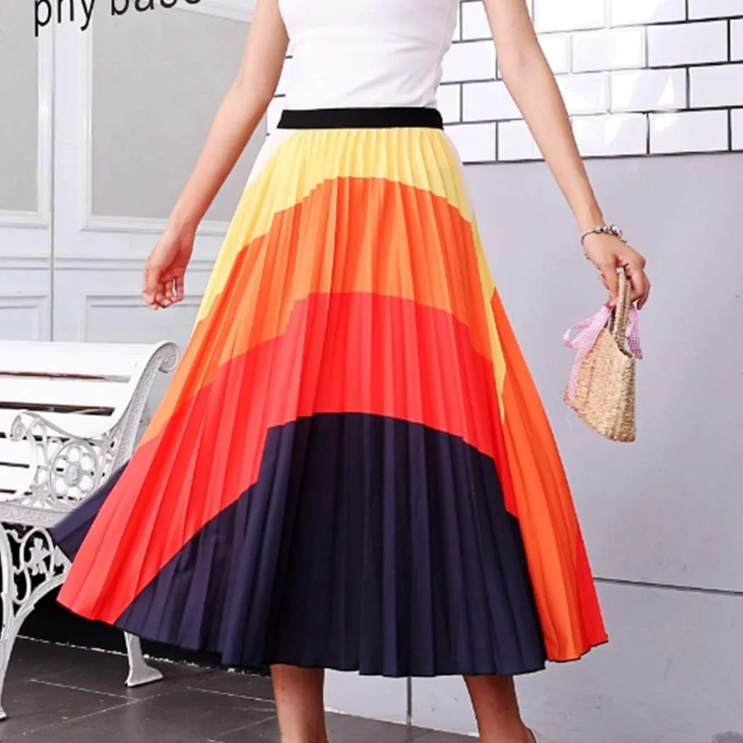 watersouprty Womens Summer Bohemia Pleated Skirt A-line Long Skirts