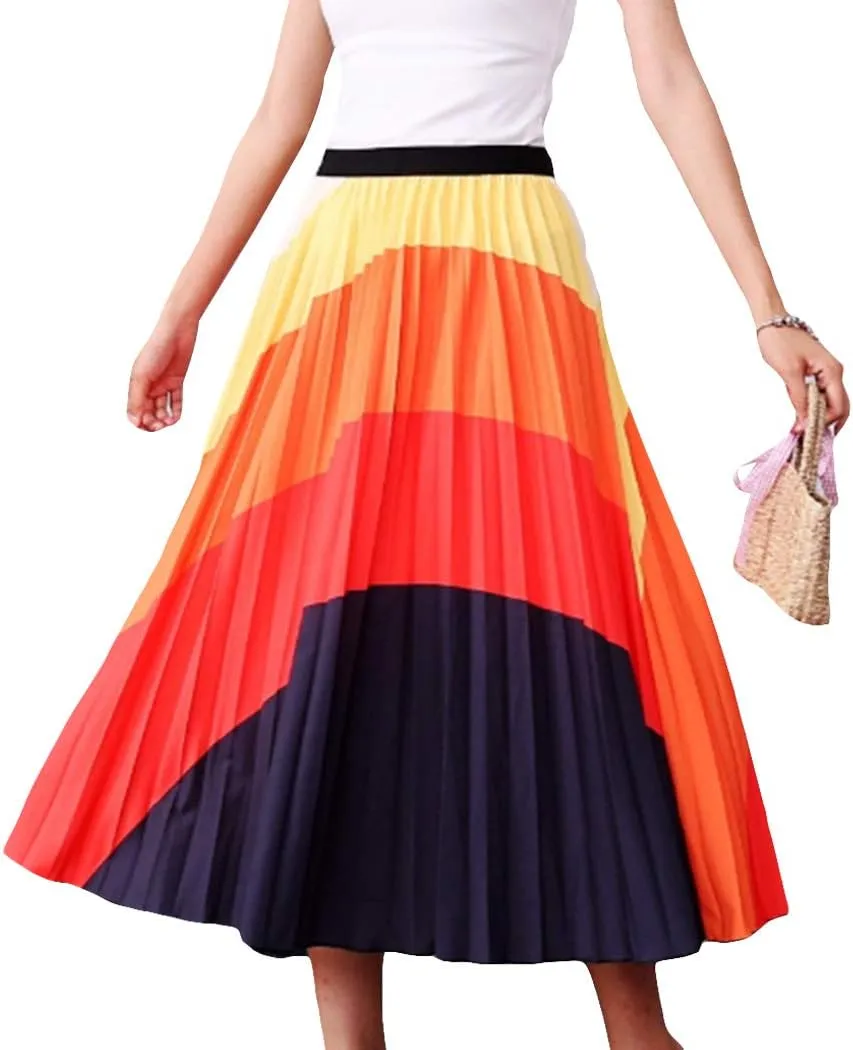 watersouprty Womens Summer Bohemia Pleated Skirt A-line Long Skirts
