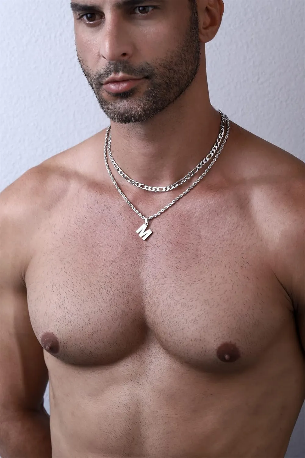 WEDDINEN Layered Initial Letter Pendant Necklace for Men Figaro Twist Rope Chain Necklace Jewelry Graduation Birthday Gift for Men Boys