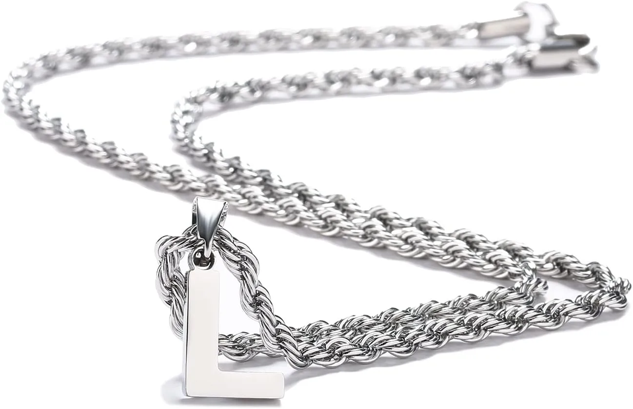WEDDINEN Layered Initial Letter Pendant Necklace for Men Figaro Twist Rope Chain Necklace Jewelry Graduation Birthday Gift for Men Boys