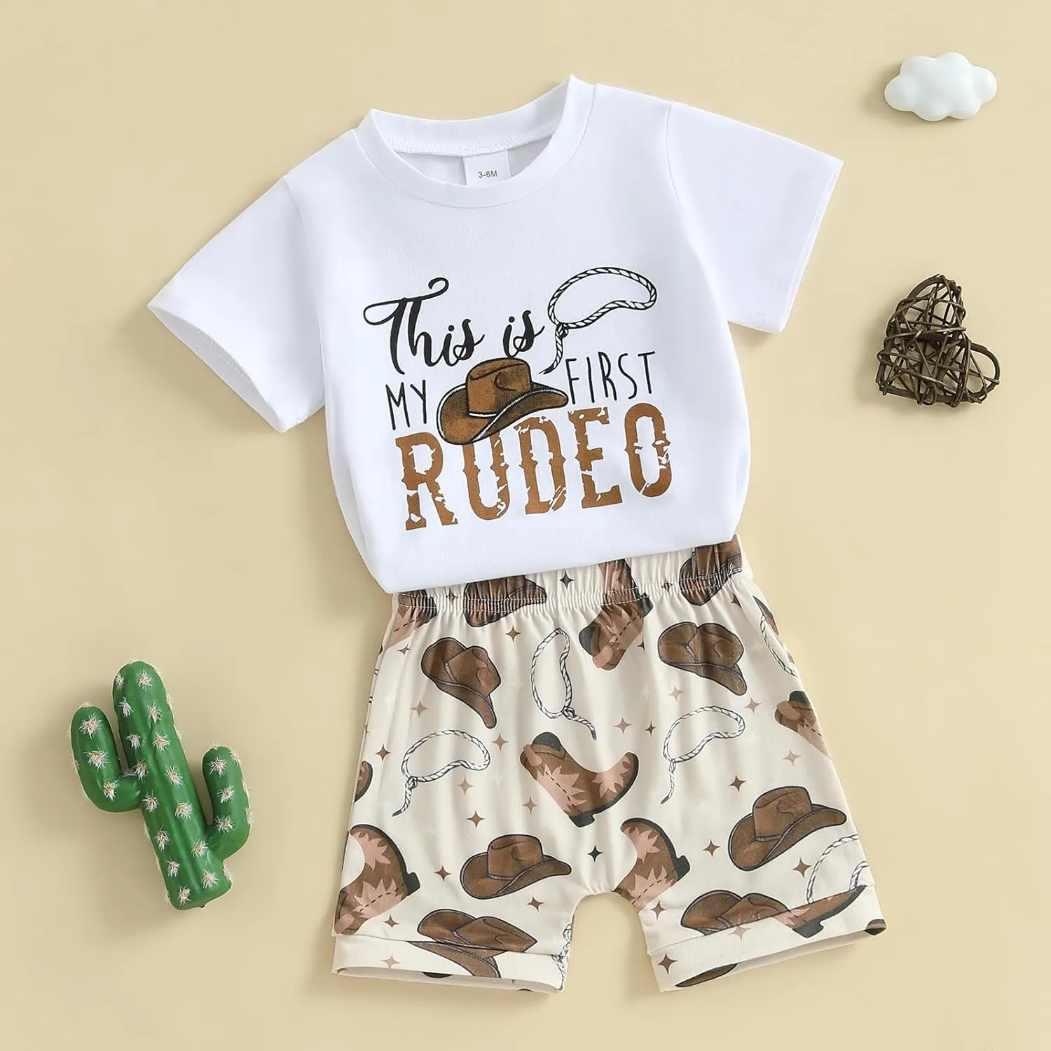 Western Baby Boy Outfit Cow Hat This Is My First Rodeo Short Sleeve t-Shirt Cowboy Shorts Set Western Boot Clothes