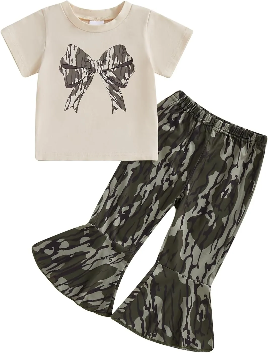 Western Baby Girl Clothes Bow Boots Short Sleeve Shirt Cow Print Flared Bell Bottom Pants 2Pcs Summer Cowgirl Outfit