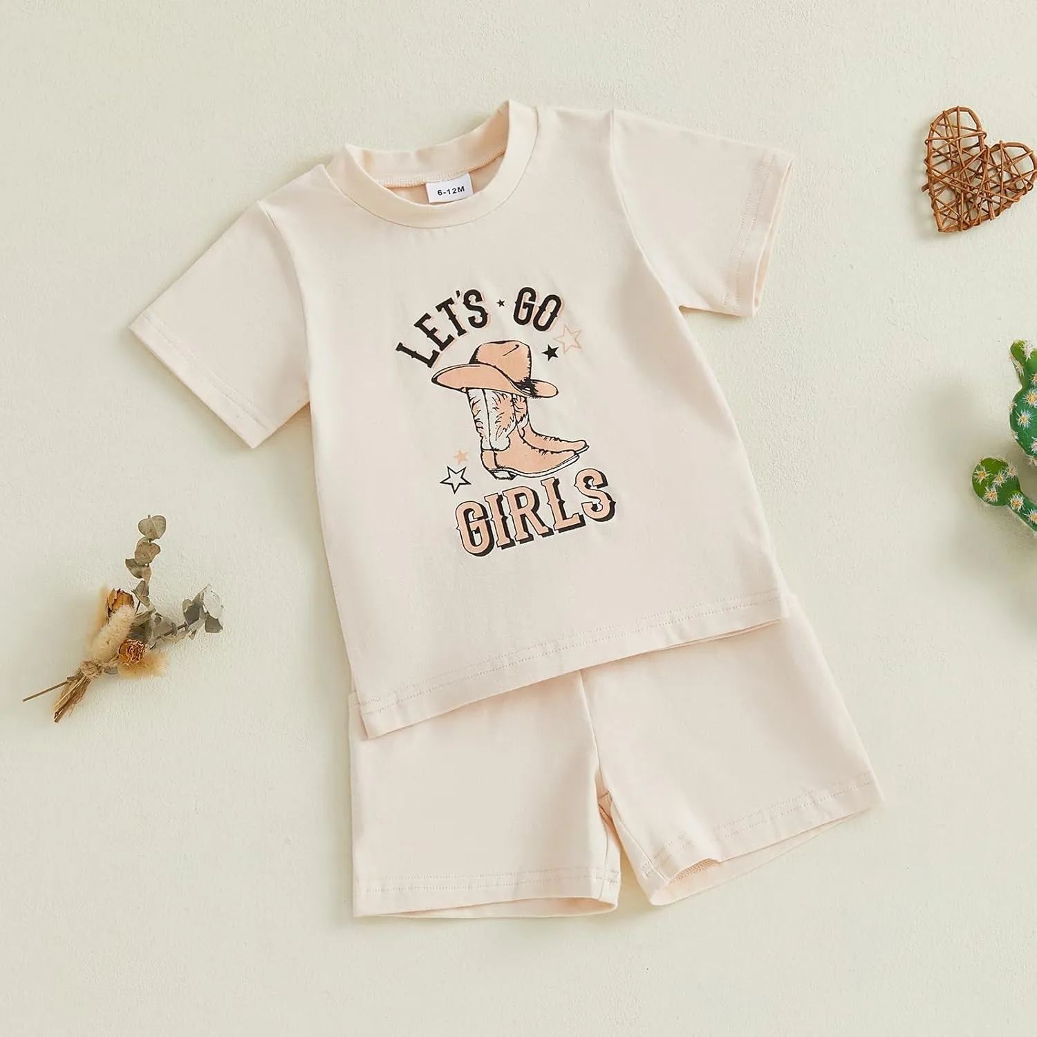 Western Baby Girl Outfit Cowgirl Boots Print Short Sleeve T-shirt Shorts Set Toddler Summer Clothes