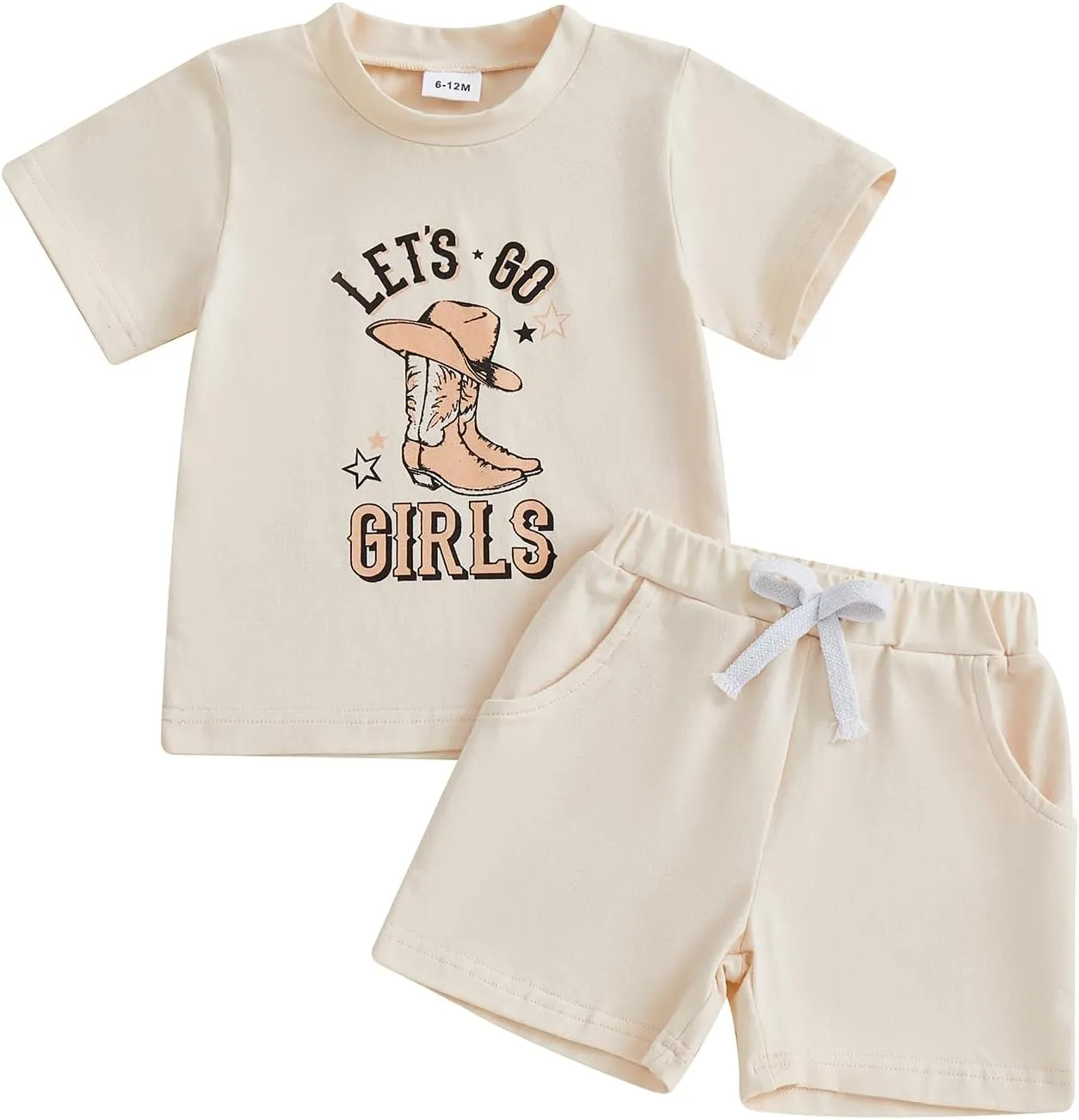 Western Baby Girl Outfit Cowgirl Boots Print Short Sleeve T-shirt Shorts Set Toddler Summer Clothes