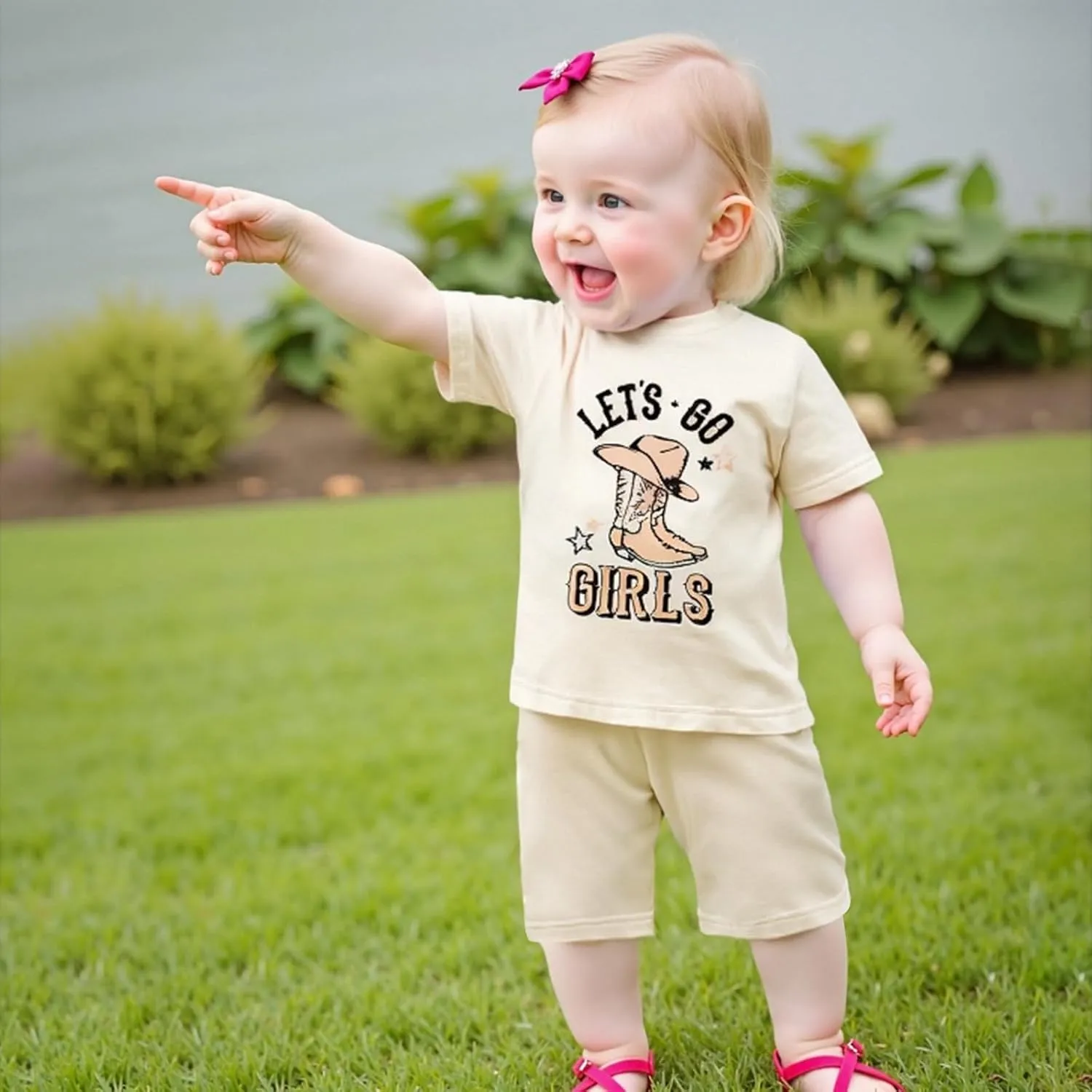 Western Baby Girl Outfit Cowgirl Boots Print Short Sleeve T-shirt Shorts Set Toddler Summer Clothes