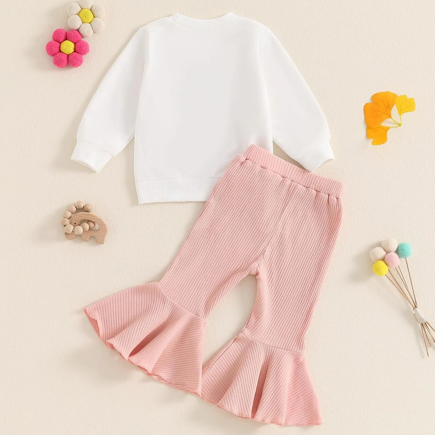 Western Toddler Baby Girl Outfit Set Bow Boots Print Long Sleeve Sweatshirt Ribbed Flare Pants 2pcs Fall Clothes