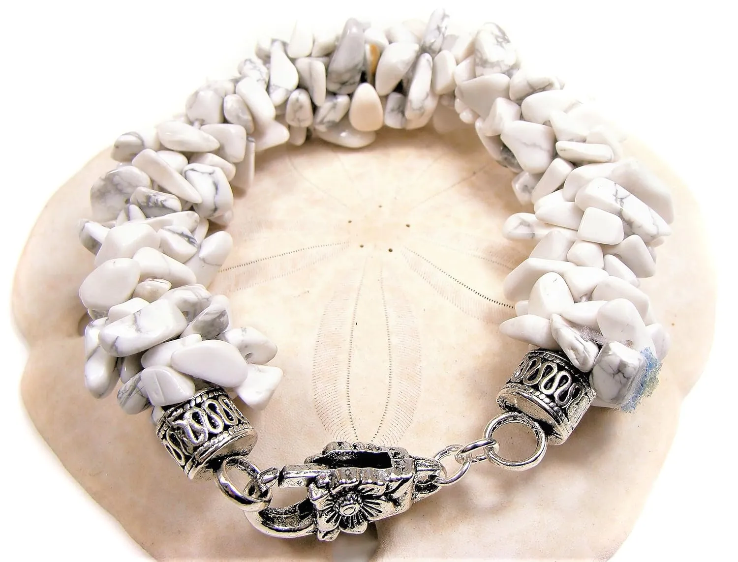 White with Shades of Gray Coral Shell Chips Kumihimo Beaded Bracelet