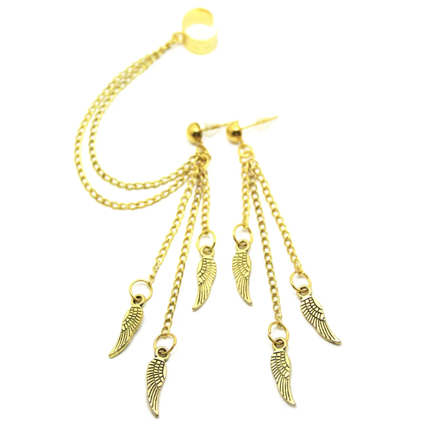 Wing ear cuff Handmade dangle winged earcuffs elf ear wraps cartilage ear cuff no piercing unusual earrings angel wing fake chain jewelry for women