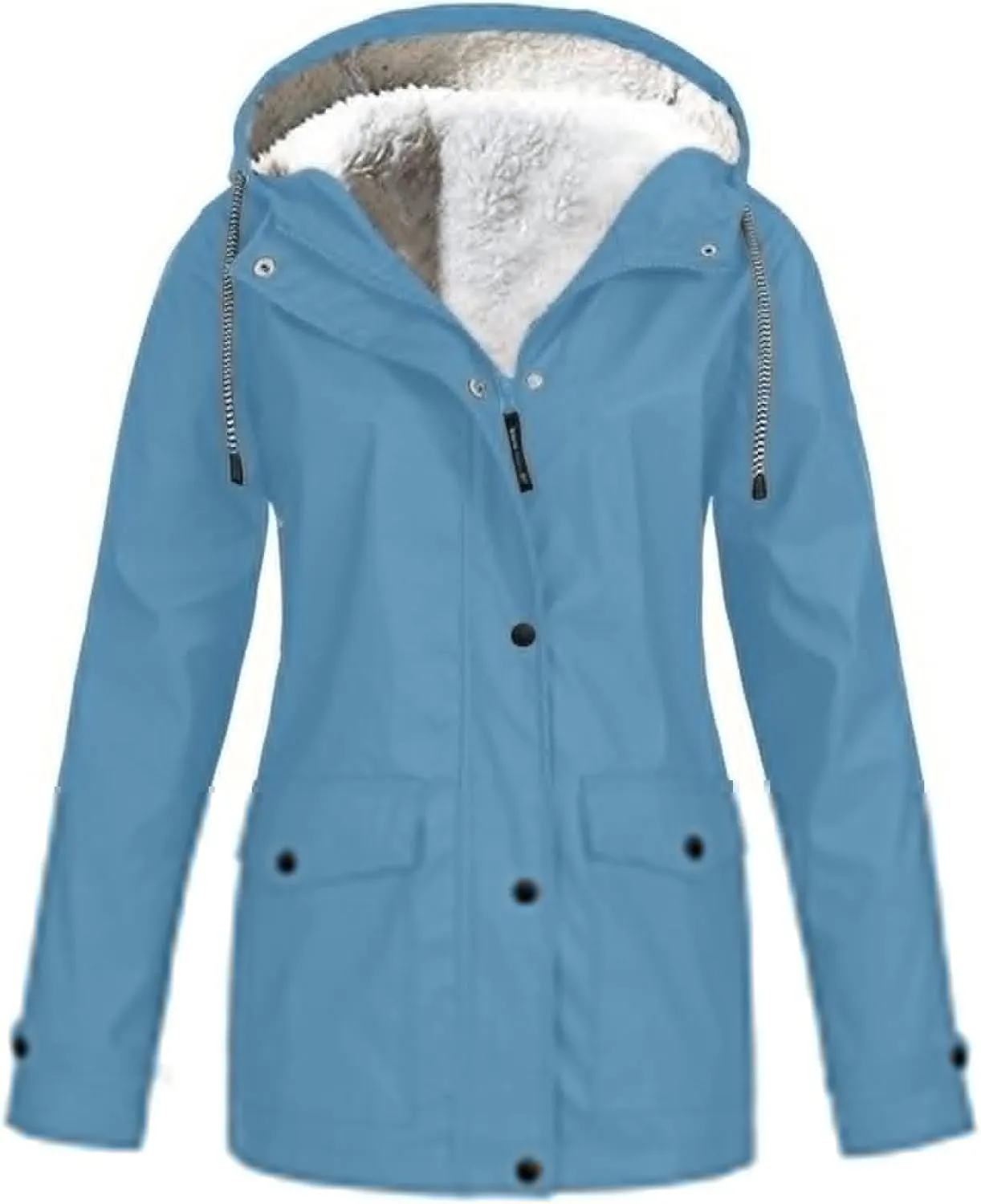 Winter Rain Coats for Women Waterproof Plus Size Hooded Rain Jackets Thicken Fleece Warm Raincoats with Pockets
