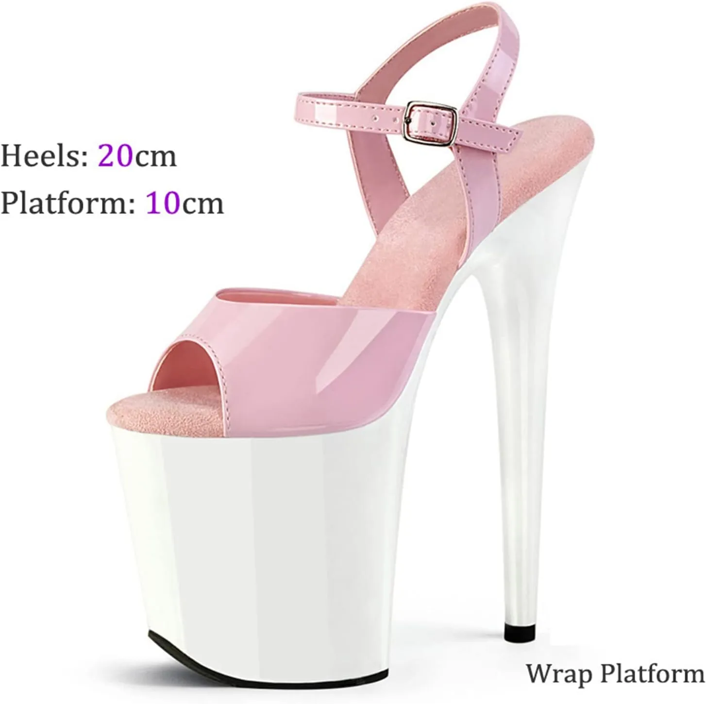 WOilERQ Women's Platform Sandals Ankle Strap 7.8" Stiletto High Heels Sexy Patent Leather Open Toe Dress Shoes for Stripper Club Pole Dancing Wedding Party