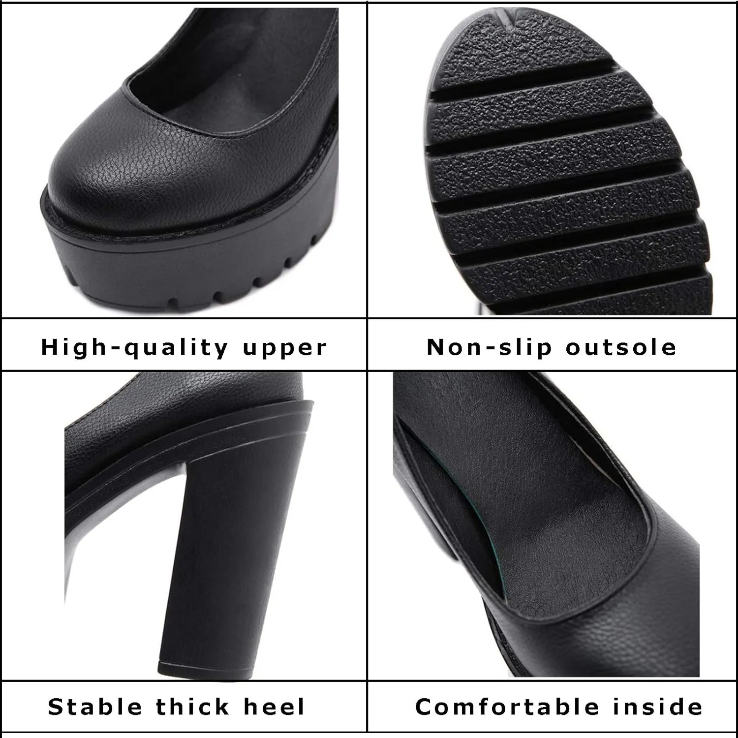 Women Chunky Platform Mary Jane Shoes Retro Ankle Strap Buckle Round Toe High Heels Dress Pumps