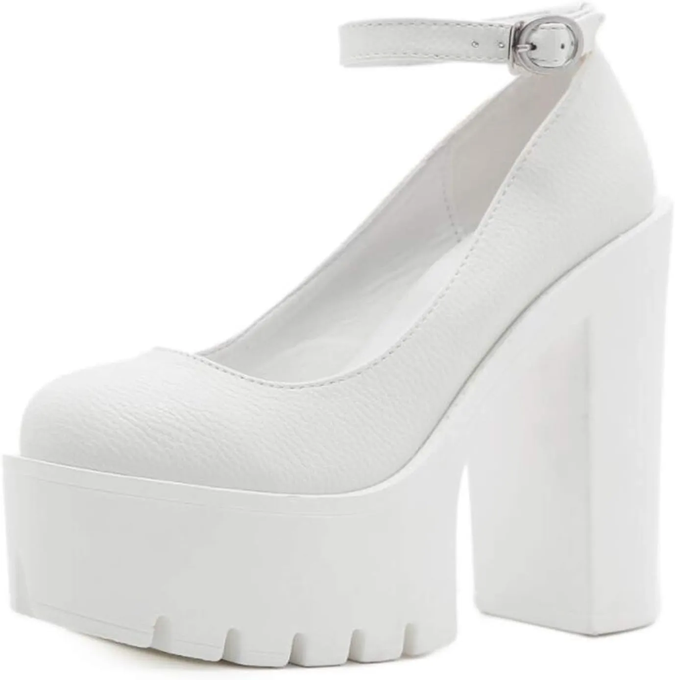 Women Chunky Platform Mary Jane Shoes Retro Ankle Strap Buckle Round Toe High Heels Dress Pumps