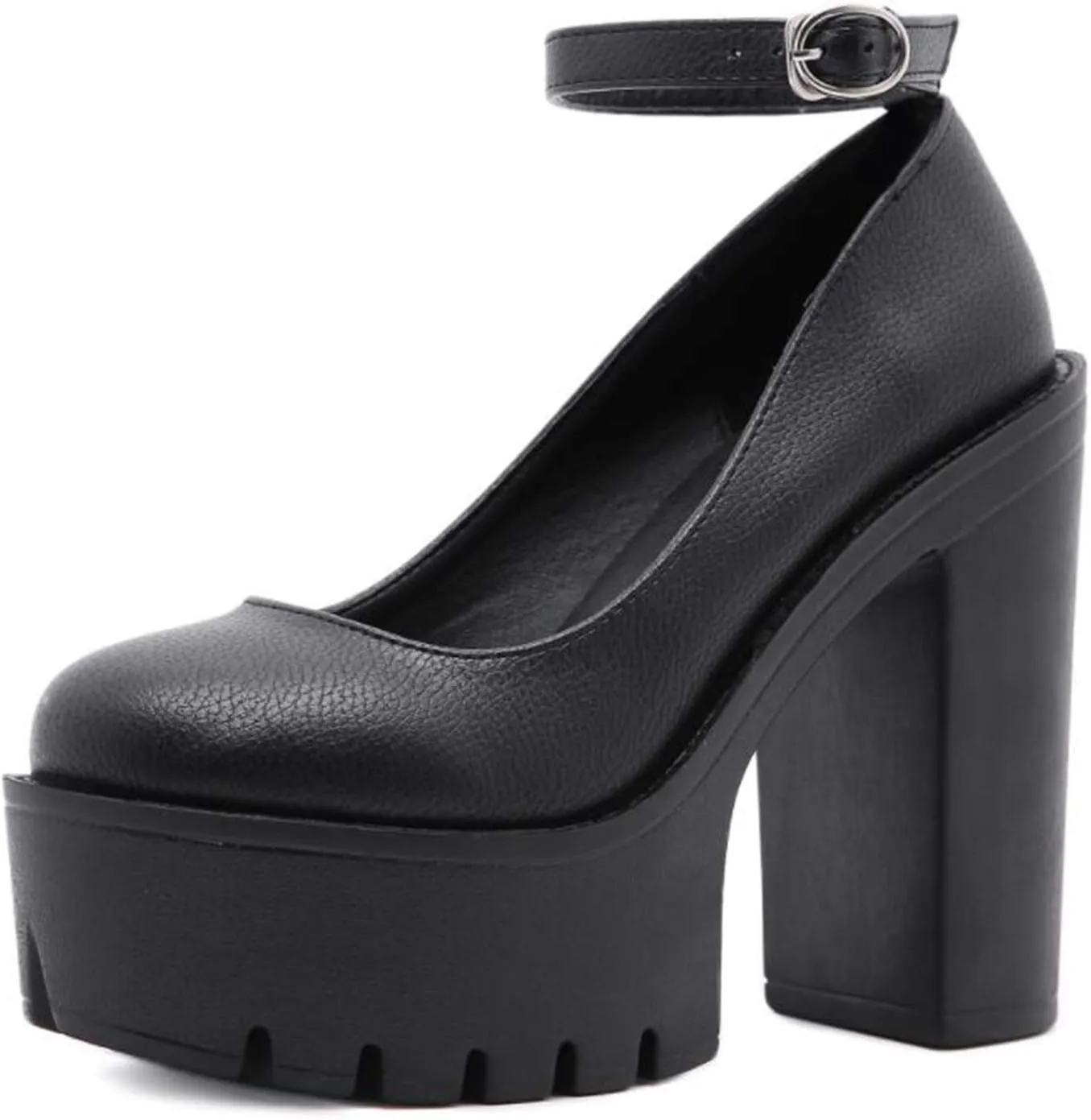 Women Chunky Platform Mary Jane Shoes Retro Ankle Strap Buckle Round Toe High Heels Dress Pumps