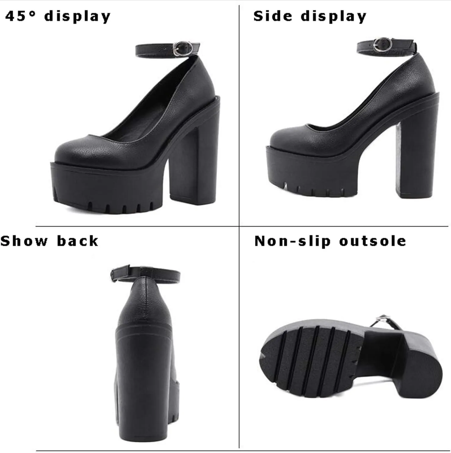 Women Chunky Platform Mary Jane Shoes Retro Ankle Strap Buckle Round Toe High Heels Dress Pumps