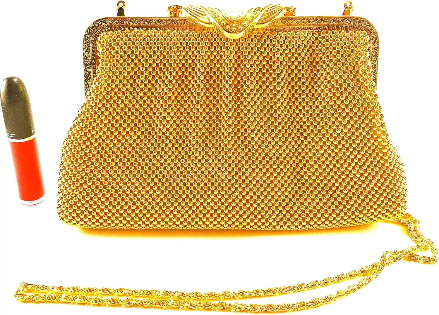 Women clutch metal beaded mesh evening purse for Cocktail Party Prom Wedding Banquet