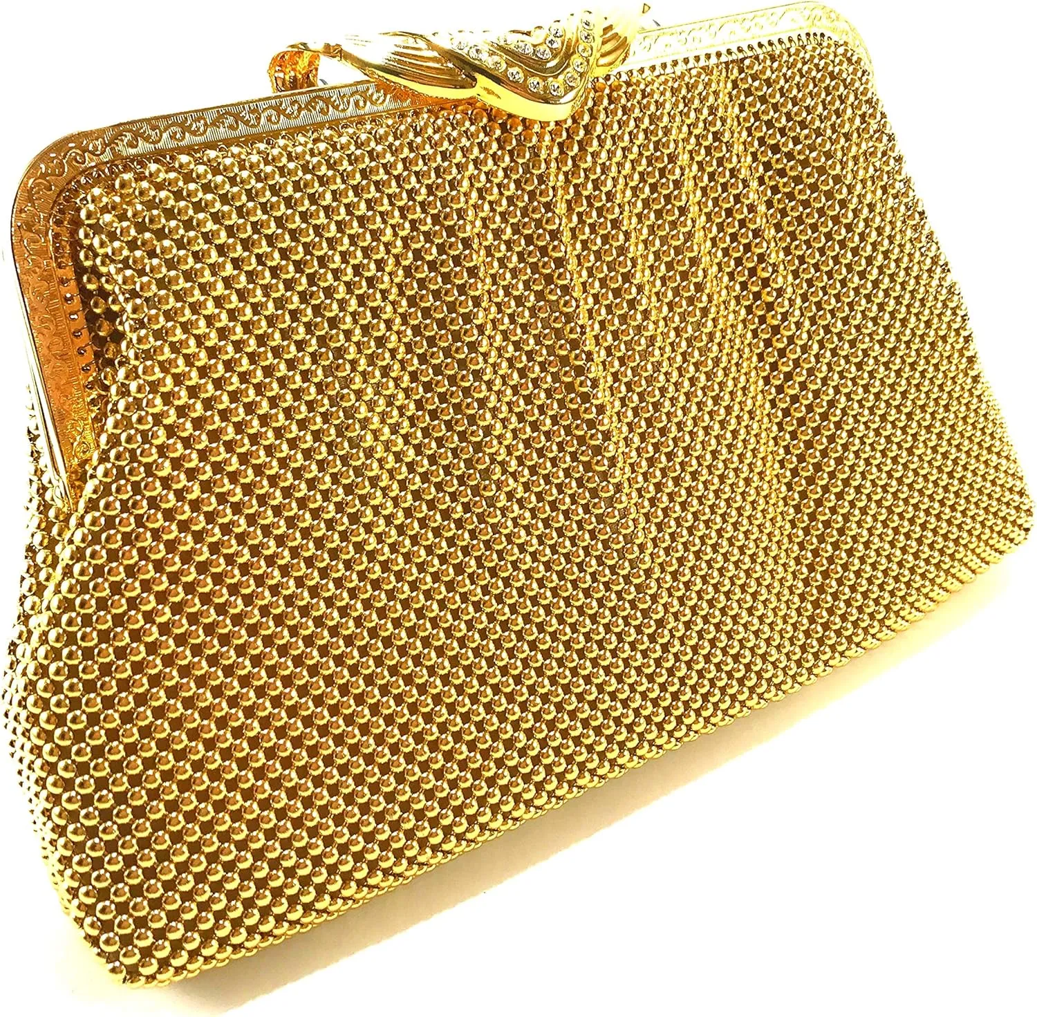 Women clutch metal beaded mesh evening purse for Cocktail Party Prom Wedding Banquet