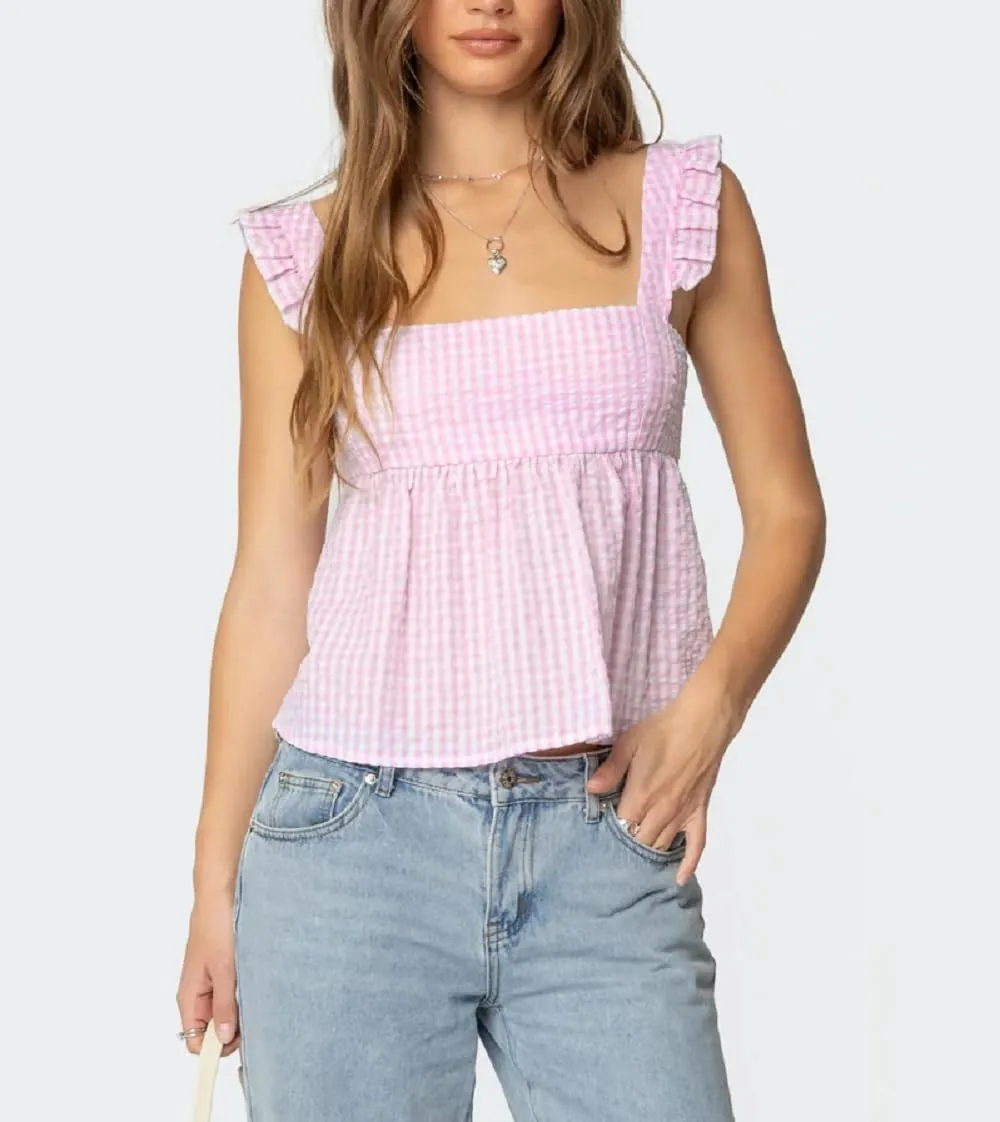Women Floral Babydoll Top Sexy V Neck Backless Ruffle Hem Going Out Tops Cute Bow Flowy Tank Tops Boho Peplum Tops