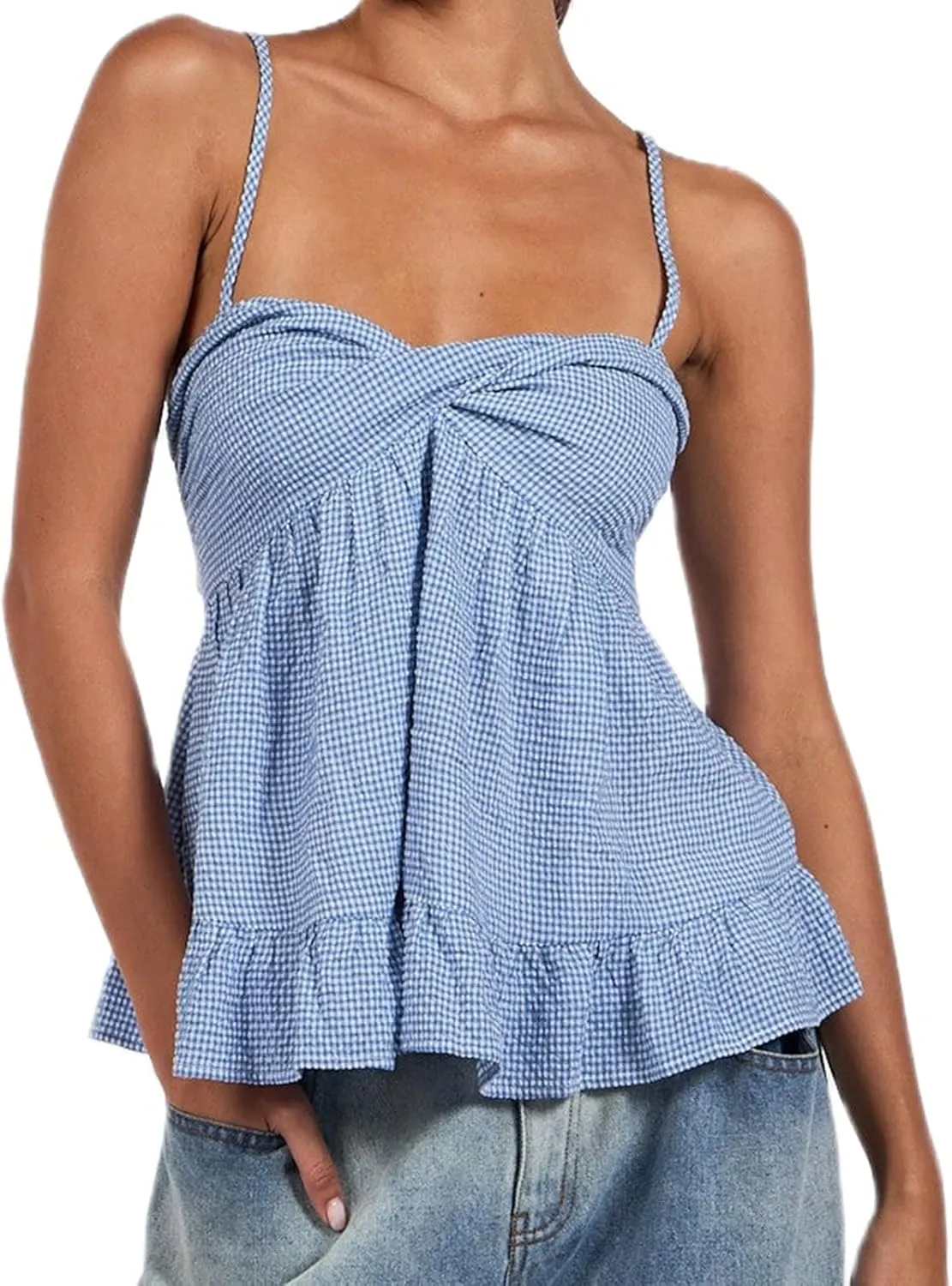 Women Floral Babydoll Top Sexy V Neck Backless Ruffle Hem Going Out Tops Cute Bow Flowy Tank Tops Boho Peplum Tops
