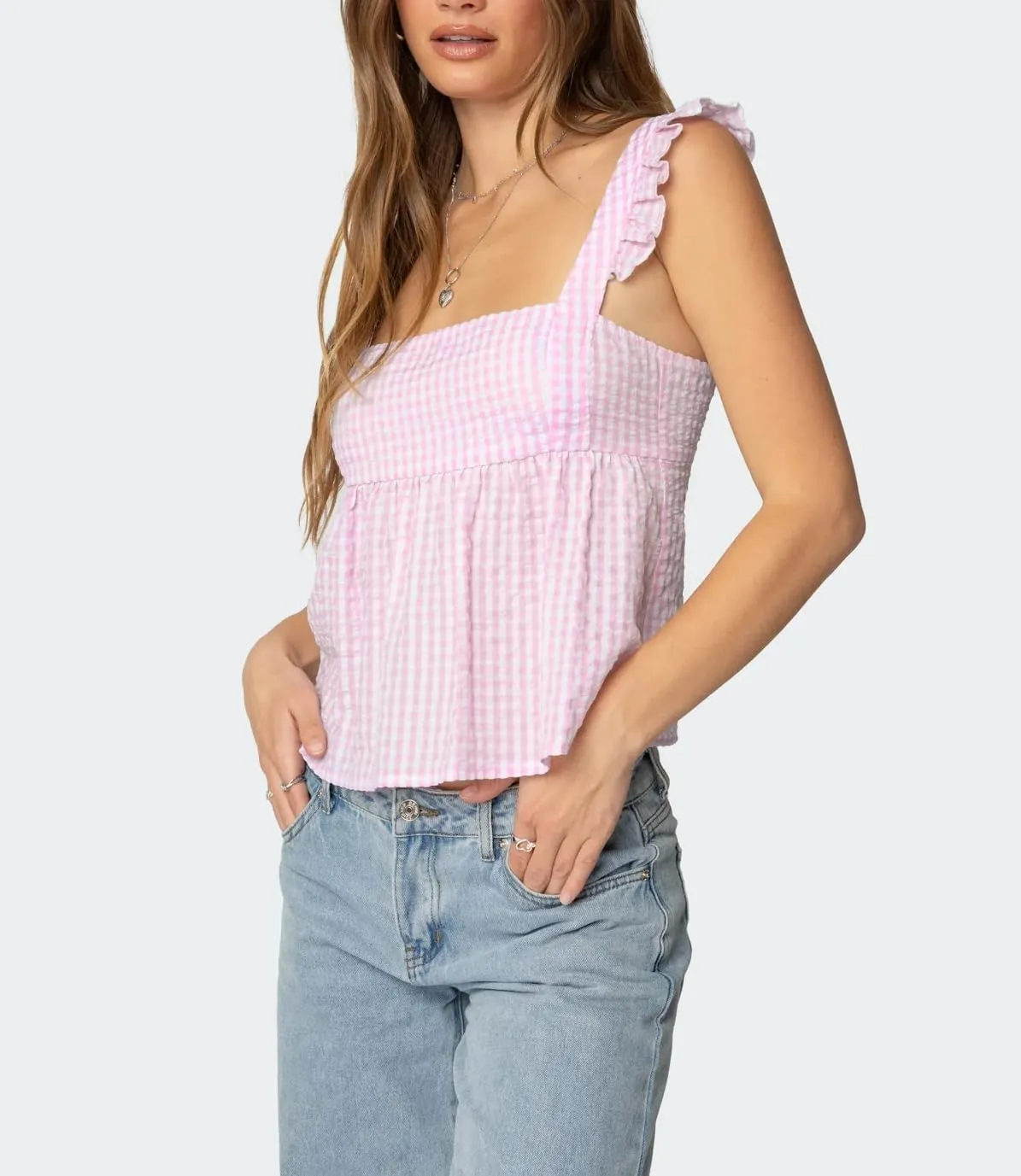 Women Floral Babydoll Top Sexy V Neck Backless Ruffle Hem Going Out Tops Cute Bow Flowy Tank Tops Boho Peplum Tops