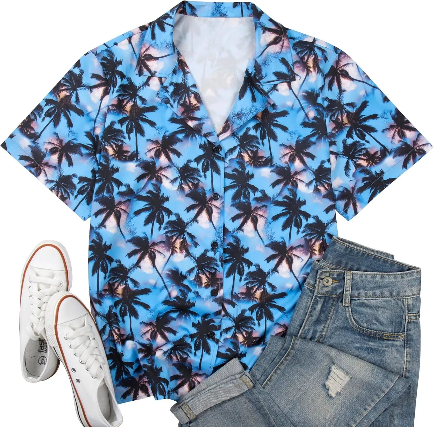 Women Hawaiian Shirt Soft Cool Summer Hawaii Tshirts Beach Tropic Print V Neck Button up Tops Floral Short Sleeve Tops