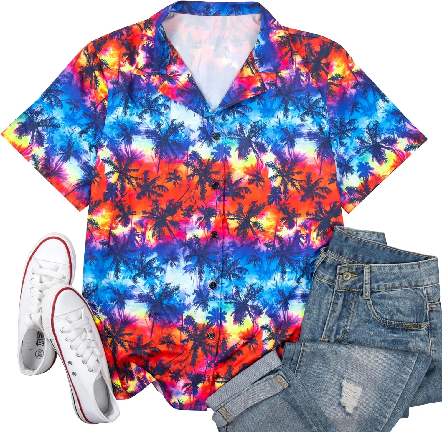 Women Hawaiian Shirt Soft Cool Summer Hawaii Tshirts Beach Tropic Print V Neck Button up Tops Floral Short Sleeve Tops