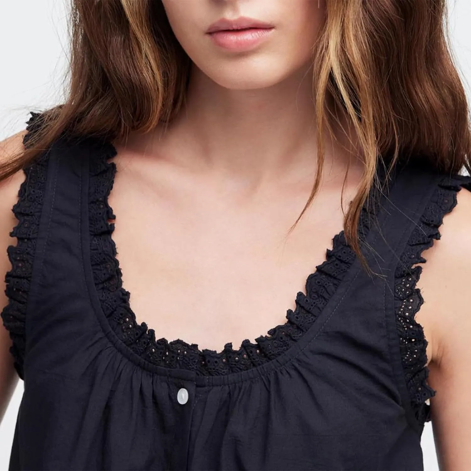 Women Lace Trim Tank Top Vneck Sleeveless Eyelet Embroidery Peplum Shirt Y2k Going Out Vacation Flowy Cami Shirt