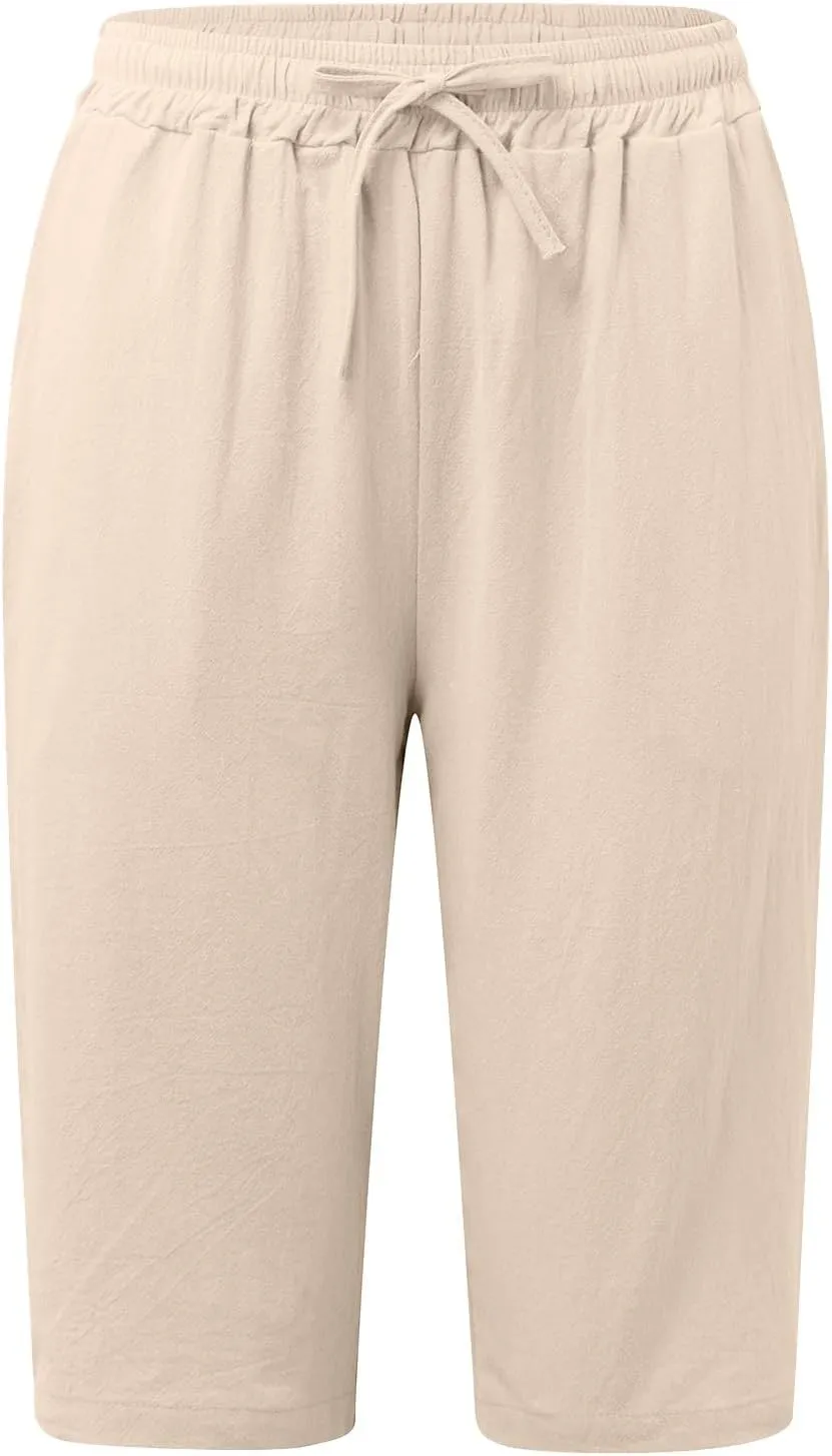 Women Linen Blend Summer Fashion Pant Trousers High Waist Wide Leg Loose Fit Palazzo Pants Business Work