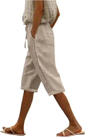 Women Linen Blend Summer Fashion Pant Trousers High Waist Wide Leg Loose Fit Palazzo Pants Business Work