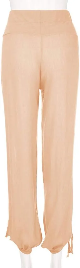 Women Linen Blend Summer Fashion Pant Trousers High Waist Wide Leg Loose Fit Palazzo Pants Business Work