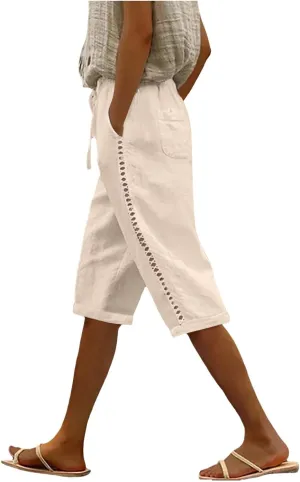 Women Linen Blend Summer Fashion Pant Trousers High Waist Wide Leg Loose Fit Palazzo Pants Business Work