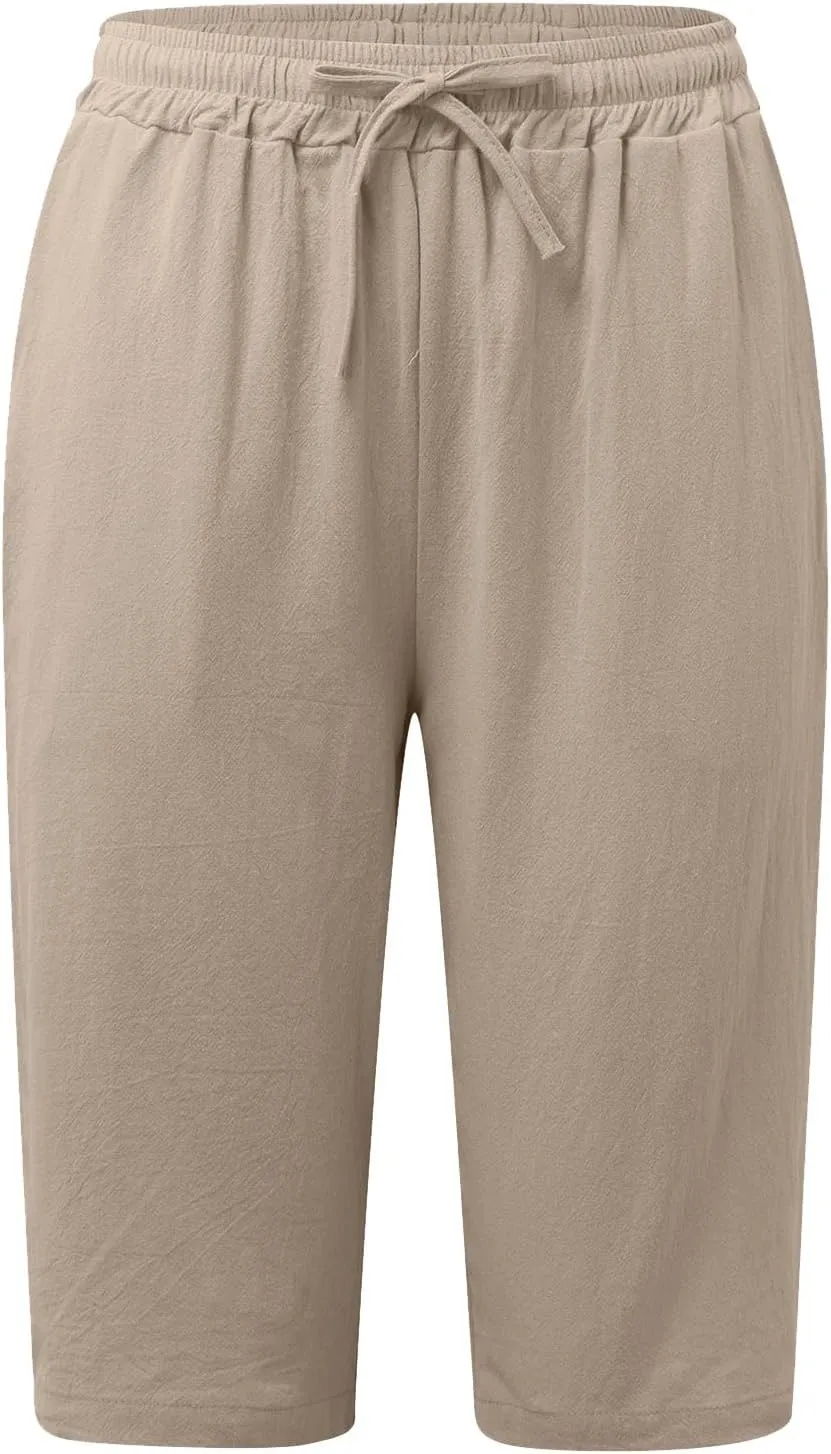 Women Linen Blend Summer Fashion Pant Trousers High Waist Wide Leg Loose Fit Palazzo Pants Business Work