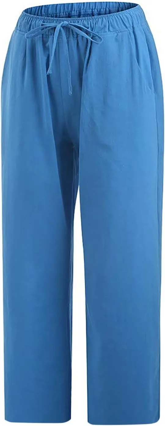 Women Linen Summer Cropped Palazzo Pants Low Waist Wide Leg Slim Fit Palazzo Lounge Pants Trendy