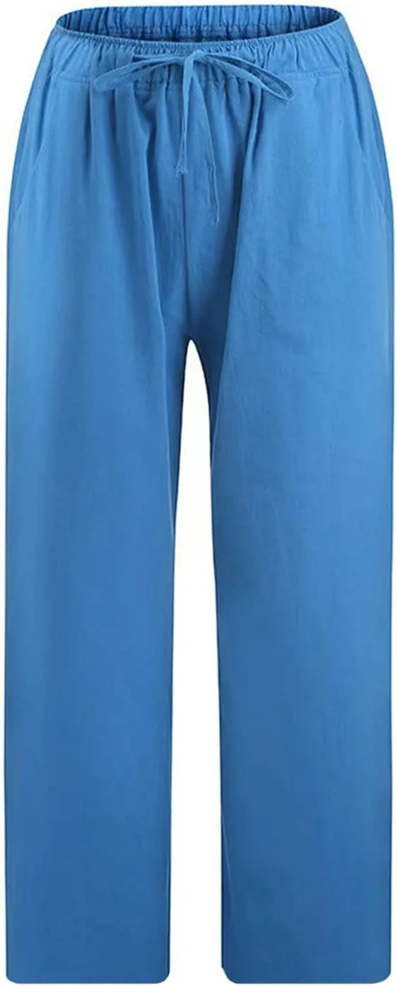 Women Linen Summer Cropped Palazzo Pants Low Waist Wide Leg Slim Fit Palazzo Lounge Pants Trendy