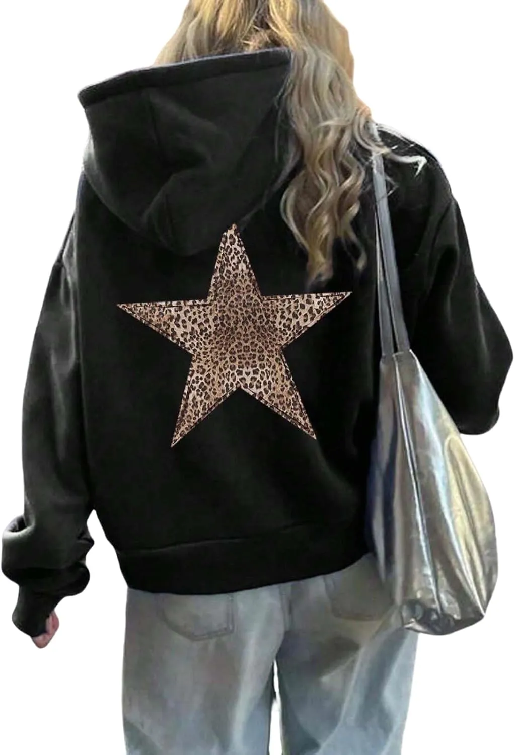 Women Oversized Sweatshirt Leopard Star Hoodies Casual Long Sleeve Sweaters Thick Warm Tops Coat Fashion Fall Clothes