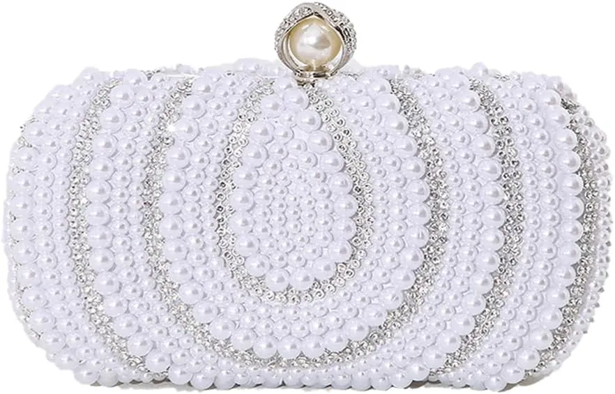 Women Pearl Clutch Purse Noble Beaded Evening Bag Elegant Handbag for Engagement Wedding Guest Valentine's Day Date