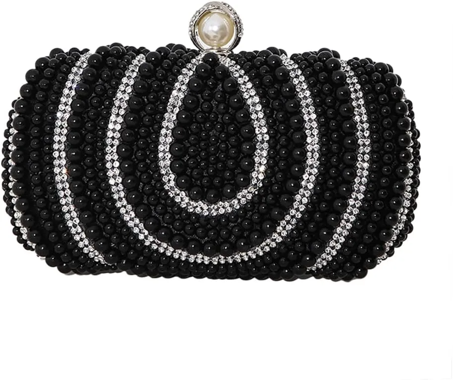 Women Pearl Clutch Purse Noble Beaded Evening Bag Elegant Handbag for Engagement Wedding Guest Valentine's Day Date