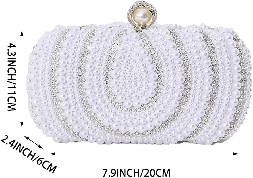Women Pearl Clutch Purse Noble Beaded Evening Bag Elegant Handbag for Engagement Wedding Guest Valentine's Day Date