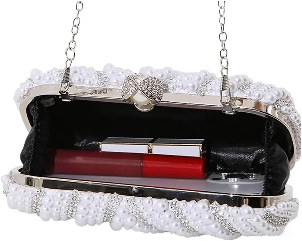 Women Pearl Clutch Purse Noble Beaded Evening Bag Elegant Handbag for Engagement Wedding Guest Valentine's Day Date
